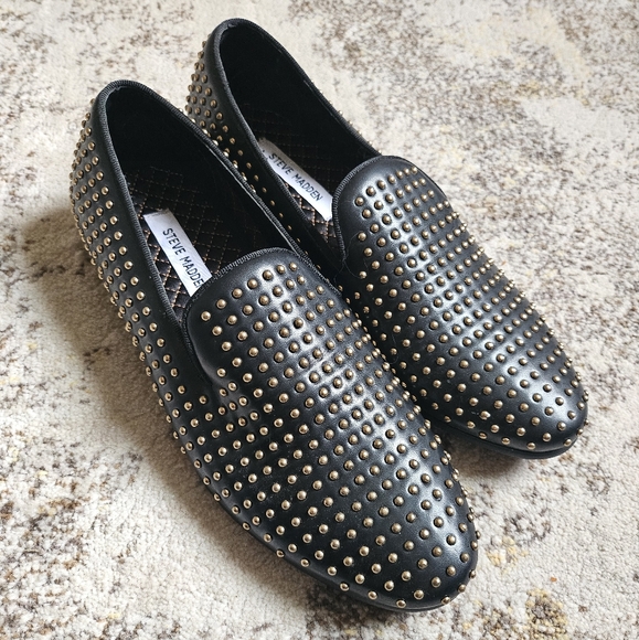 Men's Steve Madden Capital 9 42 Black Gold Studded Slipon Loafers Shoe New Years - Picture 7 of 9